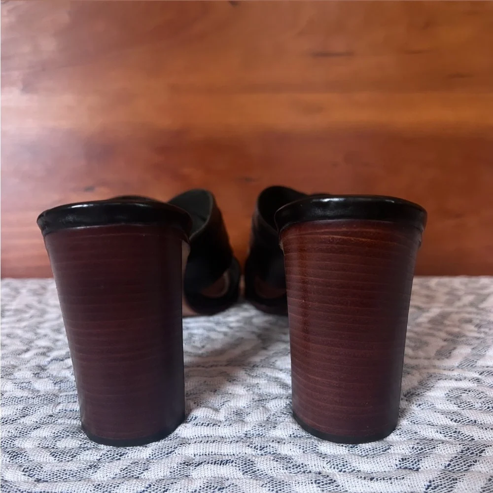 COLE HANN COUNTRY Black Leather Block Heel Slide Mule Sandals Size 8.5 - Picture 11 of 14